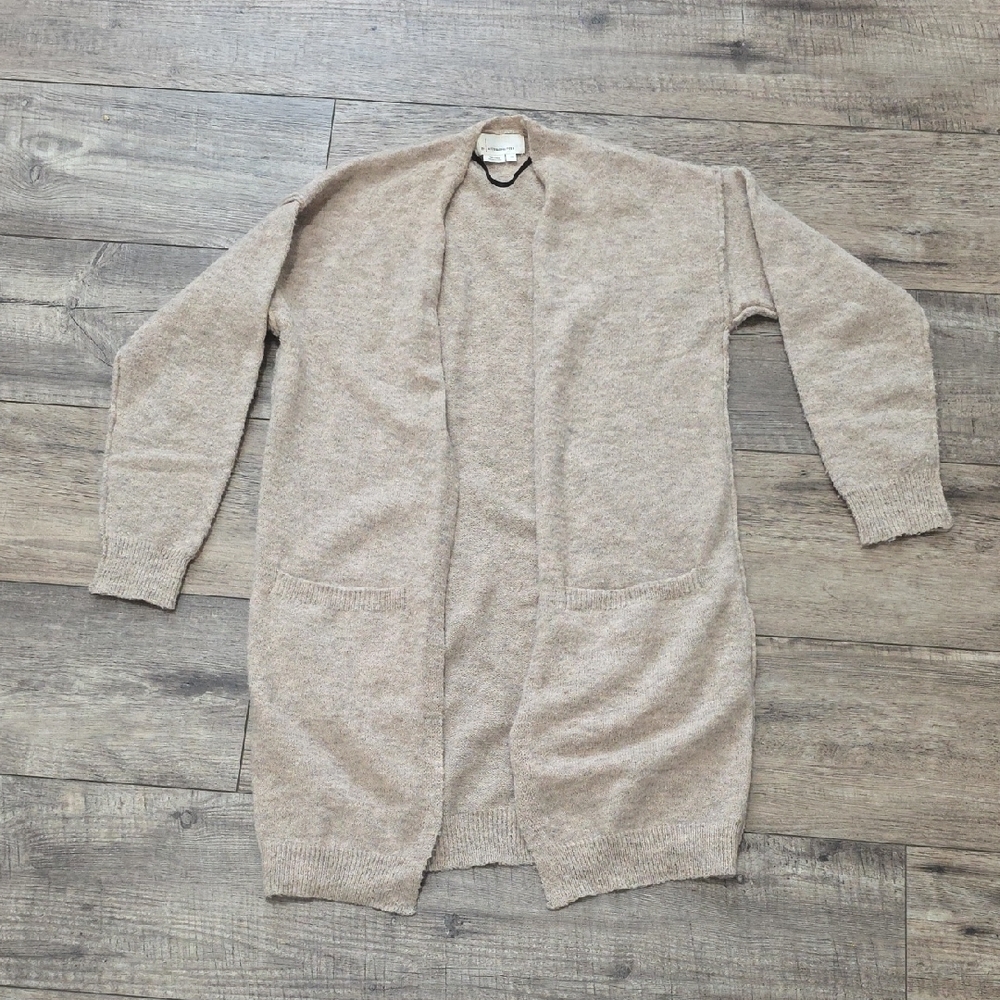 By Anthropologie Dark Beige Open Duster Cardigan Sweater